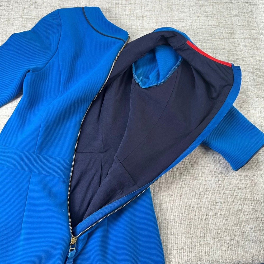Boden Cobalt Blue Ponte Sheath Dress Navy Piping 3/4 Sleeve US 2R - Picture 10 of 10